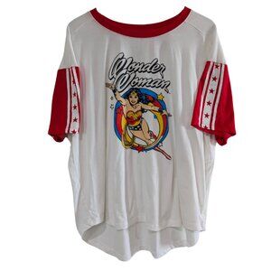Wonder Woman Juniors T-Shirt White with Red Trim Size XL (15-17), Stars, Stripes
